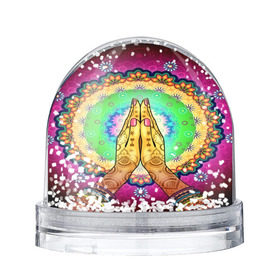 Снежный шар с принтом Meditation в Екатеринбурге, Пластик | Изображение внутри шара печатается на глянцевой фотобумаге с двух сторон | 3d | indian | mandala | арт | йога | медитация | руки | узор | цветы