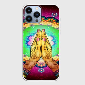 Чехол для iPhone 13 Pro Max с принтом Meditation в Екатеринбурге,  |  | Тематика изображения на принте: 3d | indian | mandala | арт | йога | медитация | руки | узор | цветы