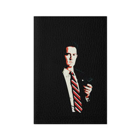Обложка для паспорта матовая кожа с принтом Дейл Купер в Екатеринбурге, натуральная матовая кожа | размер 19,3 х 13,7 см; прозрачные пластиковые крепления | Тематика изображения на принте: актер | арт | сериал | смокинг | твин пикс | фильмы | черный