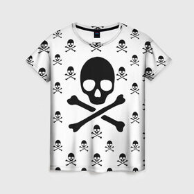 Женская футболка 3D с принтом Черепа в Екатеринбурге, 100% полиэфир ( синтетическое хлопкоподобное полотно) | прямой крой, круглый вырез горловины, длина до линии бедер | black milk | bones | dg | pattern | skull | skulls | кости | узор | череп | черепа
