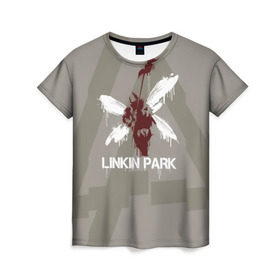 Женская футболка 3D с принтом Linkin Park - Hybrid logos в Екатеринбурге, 100% полиэфир ( синтетическое хлопкоподобное полотно) | прямой крой, круглый вырез горловины, длина до линии бедер | 0x000000123 | chester | hybrid | linkin park | линкин парк