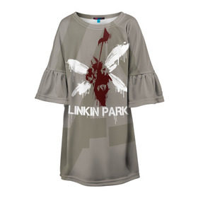 Детское платье 3D с принтом Linkin Park - Hybrid logos в Екатеринбурге, 100% полиэстер | прямой силуэт, чуть расширенный к низу. Круглая горловина, на рукавах — воланы | 0x000000123 | chester | hybrid | linkin park | линкин парк