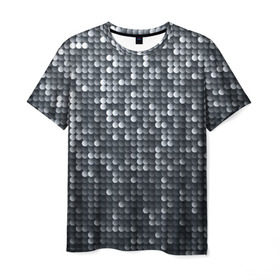 Мужская футболка 3D с принтом Мелкие Шарики в Екатеринбурге, 100% полиэфир | прямой крой, круглый вырез горловины, длина до линии бедер | кольчуга | металл | перелив | рыбный | серебро | черно белый | чешуйки | чешуя