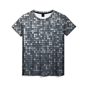 Женская футболка 3D с принтом Мелкие Шарики в Екатеринбурге, 100% полиэфир ( синтетическое хлопкоподобное полотно) | прямой крой, круглый вырез горловины, длина до линии бедер | кольчуга | металл | перелив | рыбный | серебро | черно белый | чешуйки | чешуя