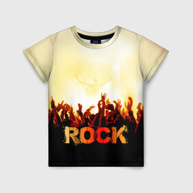 Детская футболка 3D с принтом Rock концерт в Екатеринбурге, 100% гипоаллергенный полиэфир | прямой крой, круглый вырез горловины, длина до линии бедер, чуть спущенное плечо, ткань немного тянется | rock | в толпу | гитара | группа | дым | жанр | концерт | металл | музыка | надпись | панк | певец | песня | прыжок | рок | рок н рол | руки | стиль | хард | хой | я люблю рок