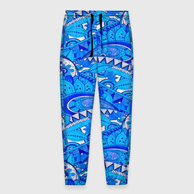 Мужские брюки 3D с принтом Floral pattern в Екатеринбурге, 100% полиэстер | манжеты по низу, эластичный пояс регулируется шнурком, по бокам два кармана без застежек, внутренняя часть кармана из мелкой сетки | 3d | абстракция | арт | волны | синий | узор | цветы