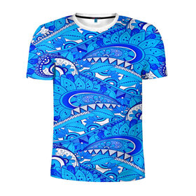 Мужская футболка 3D спортивная с принтом Floral pattern в Екатеринбурге, 100% полиэстер с улучшенными характеристиками | приталенный силуэт, круглая горловина, широкие плечи, сужается к линии бедра | 3d | абстракция | арт | волны | синий | узор | цветы