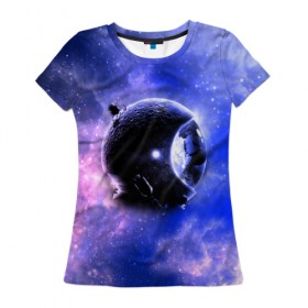 Женская футболка 3D с принтом Вселенная бесконечна в Екатеринбурге, 100% полиэфир ( синтетическое хлопкоподобное полотно) | прямой крой, круглый вырез горловины, длина до линии бедер | звезды | планета | разноцветный | шлем | яркий