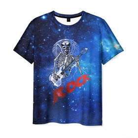 Мужская футболка 3D с принтом Мертвый гитарист в Екатеринбурге, 100% полиэфир | прямой крой, круглый вырез горловины, длина до линии бедер | Тематика изображения на принте: rock | гитара | скелет | я люблю рок