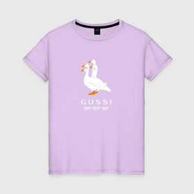 Женская футболка хлопок с принтом gussi в Екатеринбурге, 100% хлопок | прямой крой, круглый вырез горловины, длина до линии бедер, слегка спущенное плечо | gucci | gusi | gussi | гуси | гучи | гуччи | прикол