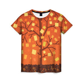 Женская футболка 3D с принтом Золотая осень в Екатеринбурге, 100% полиэфир ( синтетическое хлопкоподобное полотно) | прямой крой, круглый вырез горловины, длина до линии бедер | ветви | ветка | дерево | древо | лес | листва | листья | осень | природа