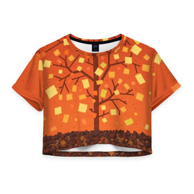 Женская футболка 3D укороченная с принтом Золотая осень в Екатеринбурге, 100% полиэстер | круглая горловина, длина футболки до линии талии, рукава с отворотами | ветви | ветка | дерево | древо | лес | листва | листья | осень | природа