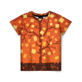 Детская футболка 3D с принтом Золотая осень в Екатеринбурге, 100% гипоаллергенный полиэфир | прямой крой, круглый вырез горловины, длина до линии бедер, чуть спущенное плечо, ткань немного тянется | Тематика изображения на принте: ветви | ветка | дерево | древо | лес | листва | листья | осень | природа