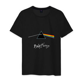 Мужская футболка хлопок с принтом Pink Floyd в Екатеринбурге, 100% хлопок | прямой крой, круглый вырез горловины, длина до линии бедер, слегка спущенное плечо. | rolling stone | англия | басы | британия | гитара | группа | музыка | песни | пинк флойд | призма | радуга | рок | свет