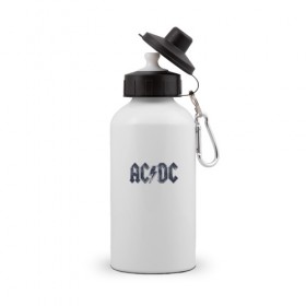 Бутылка спортивная с принтом AC/DC в Екатеринбурге, металл | емкость — 500 мл, в комплекте две пластиковые крышки и карабин для крепления | Тематика изображения на принте: ас | группа | дс | логотип | музыка | печни | рок