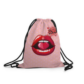 Рюкзак-мешок 3D с принтом Lips в Екатеринбурге, 100% полиэстер | плотность ткани — 200 г/м2, размер — 35 х 45 см; лямки — толстые шнурки, застежка на шнуровке, без карманов и подкладки | 3d | love | pop art | арт | губы | девушкам | любовь | поп арт | поцелуй | розовый | сердечки