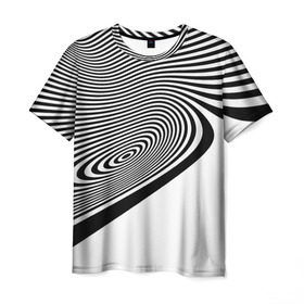 Мужская футболка 3D с принтом Black&White illusion в Екатеринбурге, 100% полиэфир | прямой крой, круглый вырез горловины, длина до линии бедер | 3d | абстракции | иллюзия | линии | полосы | черно белые
