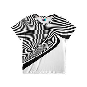 Детская футболка 3D с принтом Black&White illusion в Екатеринбурге, 100% гипоаллергенный полиэфир | прямой крой, круглый вырез горловины, длина до линии бедер, чуть спущенное плечо, ткань немного тянется | Тематика изображения на принте: 3d | абстракции | иллюзия | линии | полосы | черно белые