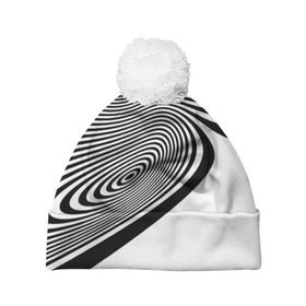 Шапка 3D c помпоном с принтом Black&White illusion в Екатеринбурге, 100% полиэстер | универсальный размер, печать по всей поверхности изделия | 3d | абстракции | иллюзия | линии | полосы | черно белые
