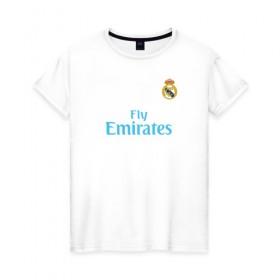 Женская футболка хлопок с принтом Реал Мадрид в Екатеринбурге, 100% хлопок | прямой крой, круглый вырез горловины, длина до линии бедер, слегка спущенное плечо | madrid | real | барселона | футбол