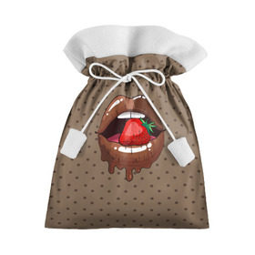 Подарочный 3D мешок с принтом Шоколадные губки в Екатеринбурге, 100% полиэстер | Размер: 29*39 см | Тематика изображения на принте: 3d | pop art | арт | горошек | губы | девушкам | еда | клубника | кружочек | поп арт | текстура | шоколад | ягоды