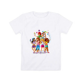 Детская футболка хлопок с принтом ЛЕГО Френдс в Екатеринбурге, 100% хлопок | круглый вырез горловины, полуприлегающий силуэт, длина до линии бедер | lego friends | андреа | лучшие подружки | миа | оливия | стефани | эмма