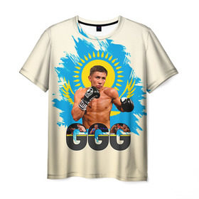 Мужская футболка 3D с принтом Геннадий Головкин в Екатеринбурге, 100% полиэфир | прямой крой, круглый вырез горловины, длина до линии бедер | Тематика изображения на принте: fighting | ggg | боец | боксер | борьба | драки
