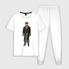 Мужская пижама хлопок с принтом Кейдж 1 в Екатеринбурге, 100% хлопок | брюки и футболка прямого кроя, без карманов, на брюках мягкая резинка на поясе и по низу штанин
 | актер | кейдж в казахстане | мем | николас кейдж