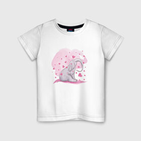 Детская футболка хлопок с принтом Слоник в Екатеринбурге, 100% хлопок | круглый вырез горловины, полуприлегающий силуэт, длина до линии бедер | акварель | любовь | рисунок | розовый