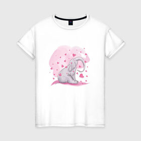 Женская футболка хлопок с принтом Слоник в Екатеринбурге, 100% хлопок | прямой крой, круглый вырез горловины, длина до линии бедер, слегка спущенное плечо | Тематика изображения на принте: акварель | любовь | рисунок | розовый