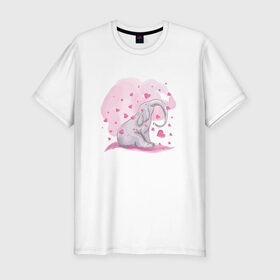 Мужская футболка премиум с принтом Слоник в Екатеринбурге, 92% хлопок, 8% лайкра | приталенный силуэт, круглый вырез ворота, длина до линии бедра, короткий рукав | акварель | любовь | рисунок | розовый