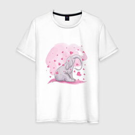 Мужская футболка хлопок с принтом Слоник в Екатеринбурге, 100% хлопок | прямой крой, круглый вырез горловины, длина до линии бедер, слегка спущенное плечо. | акварель | любовь | рисунок | розовый