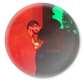 Значок с принтом Dolphin в Екатеринбурге,  металл | круглая форма, металлическая застежка в виде булавки | Тематика изображения на принте: дельфин