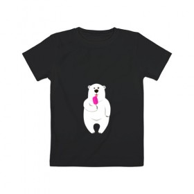 Детская футболка хлопок с принтом Медведь и мороженое в Екатеринбурге, 100% хлопок | круглый вырез горловины, полуприлегающий силуэт, длина до линии бедер | 