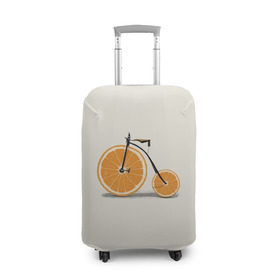 Чехол для чемодана 3D с принтом Велосипед апельсин в Екатеринбурге, 86% полиэфир, 14% спандекс | двустороннее нанесение принта, прорези для ручек и колес | апельсин | велосипед