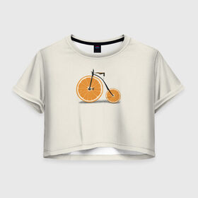 Женская футболка 3D укороченная с принтом Велосипед апельсин в Екатеринбурге, 100% полиэстер | круглая горловина, длина футболки до линии талии, рукава с отворотами | Тематика изображения на принте: апельсин | велосипед