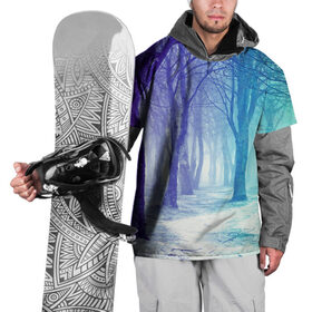Накидка на куртку 3D с принтом Мрачный лес в Екатеринбурге, 100% полиэстер |  | вечер | деревья | загадочный | зеленый | земля | зима | лес | необычный | природа | свет | свечение | сибирь | снег | тайга | фиолетовый | яркий