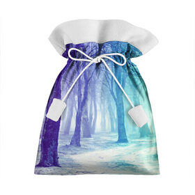 Подарочный 3D мешок с принтом Мрачный лес в Екатеринбурге, 100% полиэстер | Размер: 29*39 см | вечер | деревья | загадочный | зеленый | земля | зима | лес | необычный | природа | свет | свечение | сибирь | снег | тайга | фиолетовый | яркий
