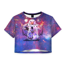Женская футболка 3D укороченная с принтом Звериный прайд в Екатеринбурге, 100% полиэстер | круглая горловина, длина футболки до линии талии, рукава с отворотами | волк | вселенная | галактика | звезды | медведь | орел | пума | туманность
