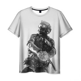 Мужская футболка 3D с принтом Battlefield 4 в Екатеринбурге, 100% полиэфир | прямой крой, круглый вырез горловины, длина до линии бедер | battlefield | game | soldiers | weapons | воин | игра | игрок | оружие | солдат