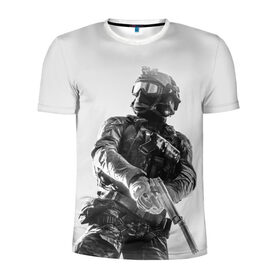 Мужская футболка 3D спортивная с принтом Battlefield 4 в Екатеринбурге, 100% полиэстер с улучшенными характеристиками | приталенный силуэт, круглая горловина, широкие плечи, сужается к линии бедра | Тематика изображения на принте: battlefield | game | soldiers | weapons | воин | игра | игрок | оружие | солдат