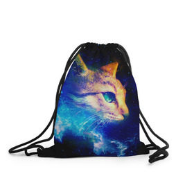 Рюкзак-мешок 3D с принтом Звездный кот в Екатеринбурге, 100% полиэстер | плотность ткани — 200 г/м2, размер — 35 х 45 см; лямки — толстые шнурки, застежка на шнуровке, без карманов и подкладки | звезды | кот | мордочка | темный