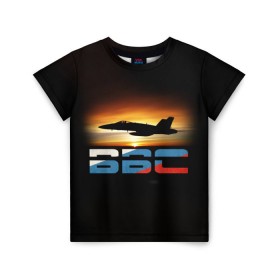 Детская футболка 3D с принтом Истребитель ВВС на закате в Екатеринбурге, 100% гипоаллергенный полиэфир | прямой крой, круглый вырез горловины, длина до линии бедер, чуть спущенное плечо, ткань немного тянется | самолет