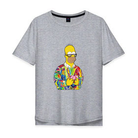 Мужская футболка хлопок Oversize с принтом Homer в Екатеринбурге, 100% хлопок | свободный крой, круглый ворот, “спинка” длиннее передней части | bart | homer | simpsons | барт | гомер | еда | мультфильм | отец | папа | пончик | радуга | симпсоны | спрингфилд | хиппи | цвет
