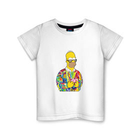 Детская футболка хлопок с принтом Homer в Екатеринбурге, 100% хлопок | круглый вырез горловины, полуприлегающий силуэт, длина до линии бедер | bart | homer | simpsons | барт | гомер | еда | мультфильм | отец | папа | пончик | радуга | симпсоны | спрингфилд | хиппи | цвет