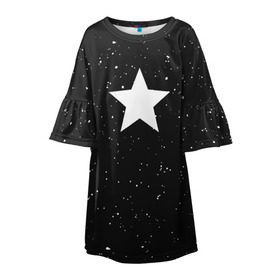 Детское платье 3D с принтом Super Star в Екатеринбурге, 100% полиэстер | прямой силуэт, чуть расширенный к низу. Круглая горловина, на рукавах — воланы | Тематика изображения на принте: black | milk | блэк | брызги | звезда | милк | текстура | узор
