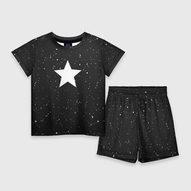 Детский костюм с шортами 3D с принтом Super Star в Екатеринбурге,  |  | black | milk | блэк | брызги | звезда | милк | текстура | узор