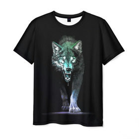 Мужская футболка 3D с принтом Волчий оскал в Екатеринбурге, 100% полиэфир | прямой крой, круглый вырез горловины, длина до линии бедер | аука | бирюк | волк | волчара | волчица | волчок | глаза | животное | животные | зверь | зеленые | злость | картина | койот | млекопитающее | рисунок | санитар леса | серый | хищник | цветной | шакал