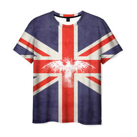 Мужская футболка 3D с принтом Флаг Англии с белым орлом в Екатеринбурге, 100% полиэфир | прямой крой, круглый вырез горловины, длина до линии бедер | london | англия | белый | брызги | великобритания | империя | клякса | крылья | лондон | необычный | объеденное королевство | орел | птица | символ | сокол | туманный альбион | флаг