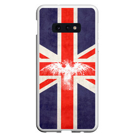 Чехол для Samsung S10E с принтом Флаг Англии с белым орлом в Екатеринбурге, Силикон | Область печати: задняя сторона чехла, без боковых панелей | london | англия | белый | брызги | великобритания | империя | клякса | крылья | лондон | необычный | объеденное королевство | орел | птица | символ | сокол | туманный альбион | флаг